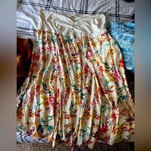 Floral A-Line Skirt in Cream and Multicolor